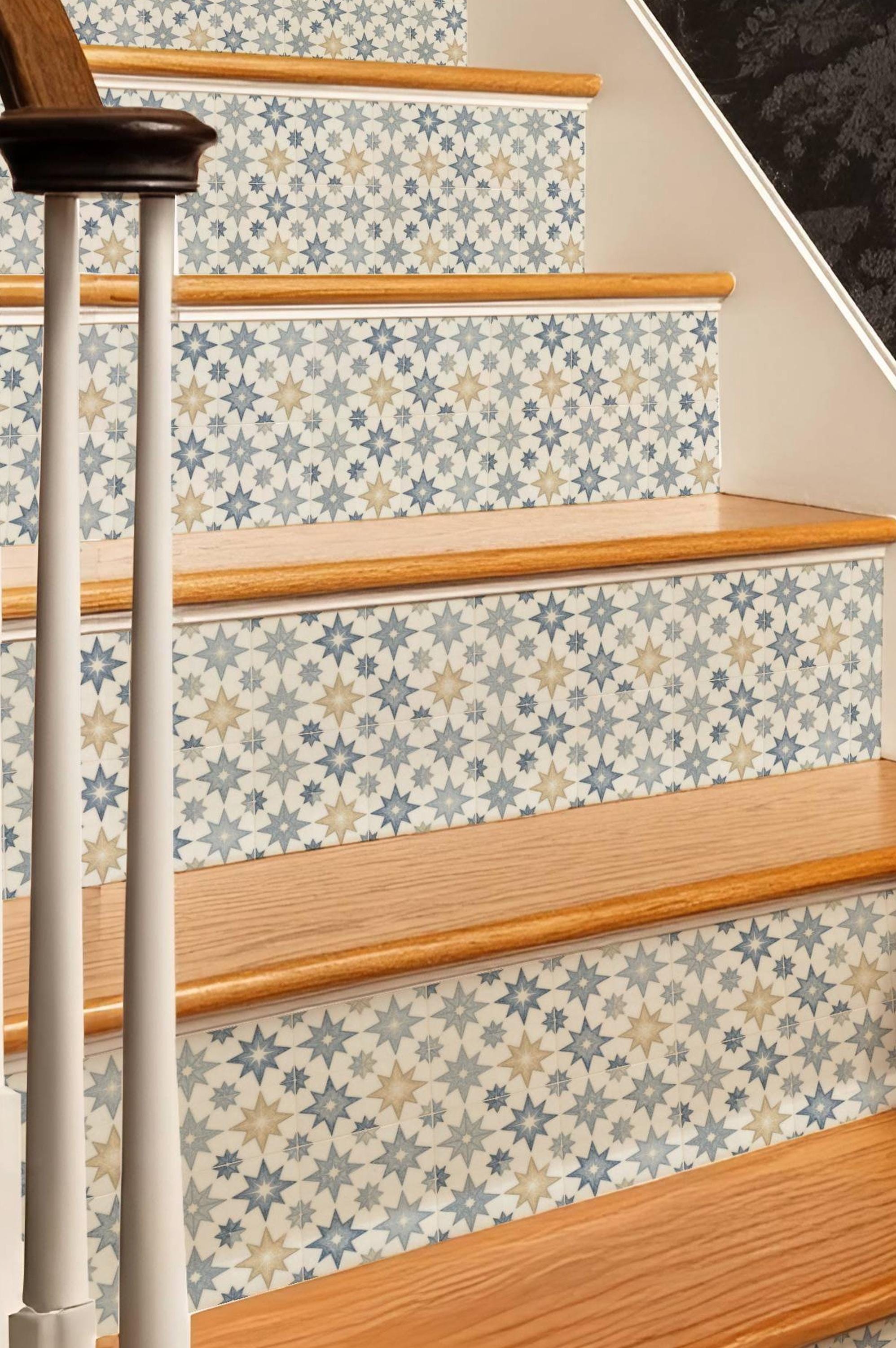 Dusty Riser Dusty Blue Geometric Star Mosaic Pattern,stair Riser Stickers,peel and ...