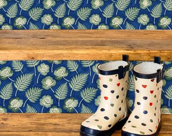 Cobalt Botanical Silhouette Pattern,Stair Riser Stickers,Peel and Stick Stair Riser,Vinyl Strip Self Adhesive,Easy to Trim,DIY Decor