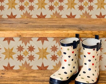 Adesivi per alzate delle scale con motivo a mosaico di stelle in terracotta effetto sbiadito dal sole, adesivi autoadesivi per alzate delle scale, strisce in vinile autoadesive, facili da ritagliare.