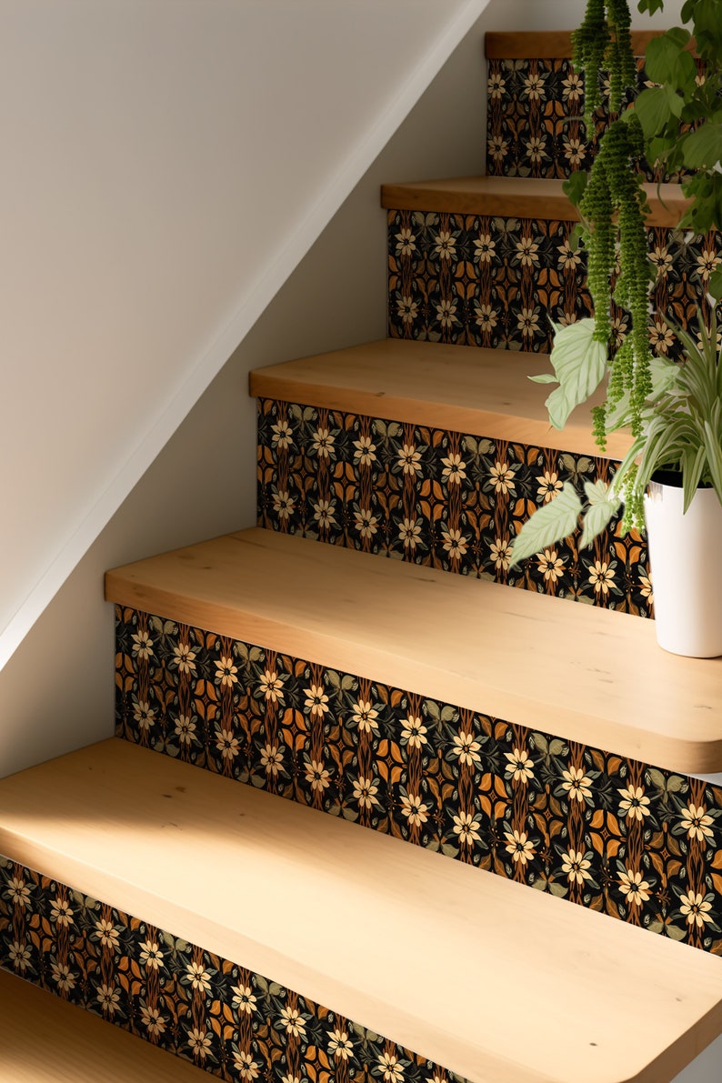 Earthy Botanics Pattern,stair Riser Stickers,peel and Stick Stair Riser ...