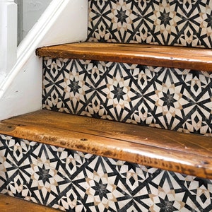 Moroccan Tile Pattern,Stair Riser Stickers,Peel and Stick Stair Riser,Vinyl Strip Self Adhesive,Easy to Trim,Removable DIY Decor