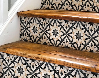Moroccan Tile Pattern,Stair Riser Stickers,Peel and Stick Stair Riser,Vinyl Strip Self Adhesive,Easy to Trim,Removable DIY Decor