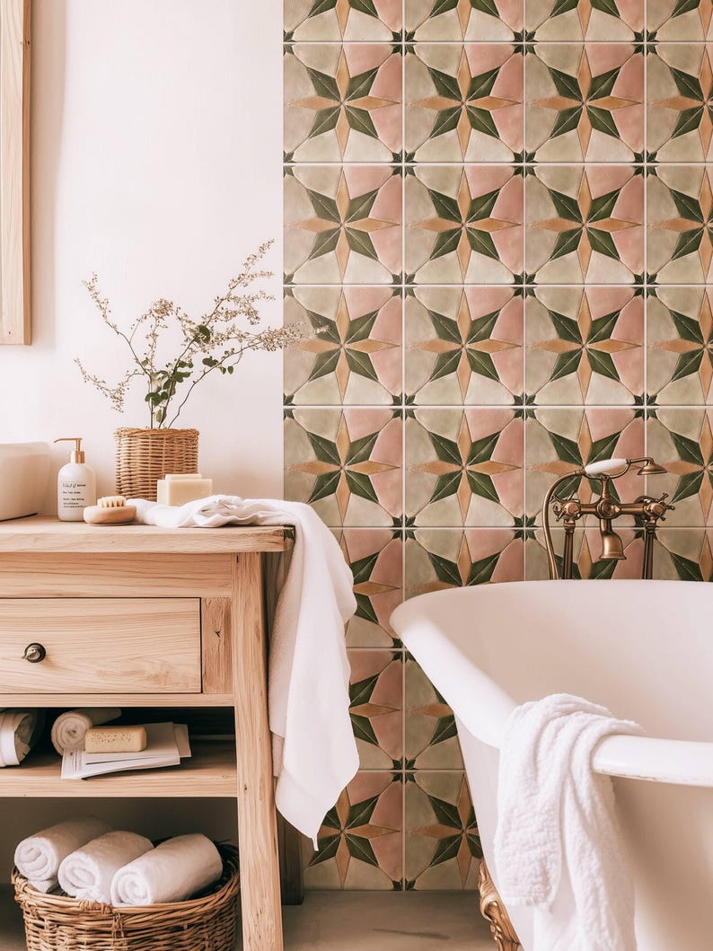 Pegatinas de azulejos con diseño de estrella bohemia, autoadhesivas, para salpicadero de cocina y baño, extraíbles, vinilos decorativos DIY para inquilinos (paquete de 12) imagen 6