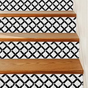 Luxurious Black and White Tile Pattern,Stair Riser Stickers,Peel and Stick Stair Riser,Vinyl Strip Self Adhesive,Easy to Trim