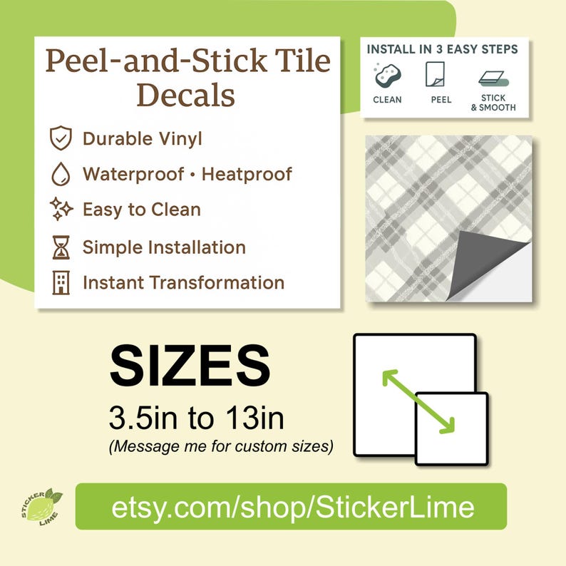 Heritage Check Pattern Tile Decals – Removable Peel & Stick Wall ...