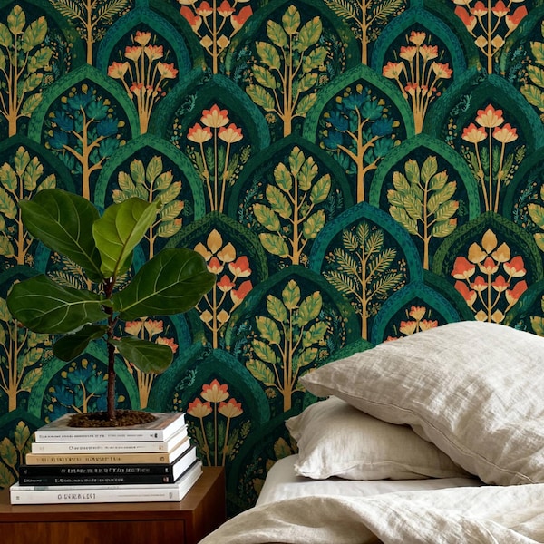 Papel pintado autoadhesivo de lujo estilo palacio indio: reposicionable y removible. Ideal para inquilinos. Adhesivo para pared.
