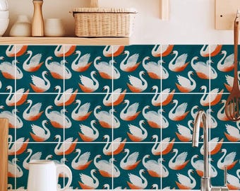Coral Swan Current Pattern,Pattern Stickers,Peel & Stick Vinyl,Kitchen Bathroom Backsplash,DIY Decor - PACK OF 12