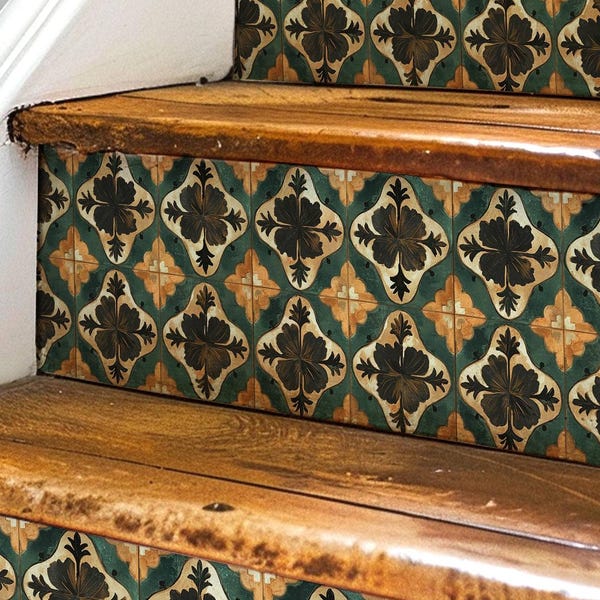 Medieval Tile Pattern, Stair Riser Stickers,Peel and Stick Stair Riser,Vinyl Strip Self Adhesive,Easy to Trim,Removable DIY Decor