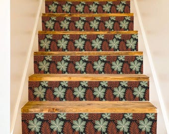 Terracotta Oversized Botanical Silhouette Pattern,Stair Riser Stickers,Peel and Stick Stair Riser,Vinyl Strip Self Adhesive,Easy to Trim