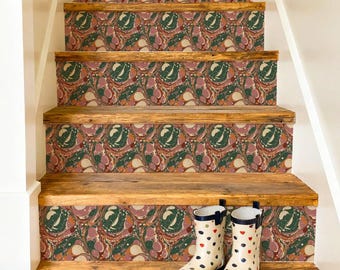 Xanthic Marbled Endpaper Pattern,Stair Riser Stickers,Peel and Stick Stair Riser,Vinyl Strip Self Adhesive,Easy to Trim,DIY Decor