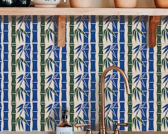 Carved Ceramic Bamboo Botanical Pattern,Pattern Stickers,Peel & Stick Vinyl,Kitchen Bathroom Backsplash,DIY Decor - PACK OF 12
