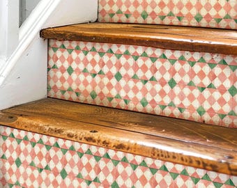 Geometric Southwestern Terracotta Pattern Design,Stair Riser Stickers,Peel and Stick Stair Riser,Vinyl Strip Self Adhesive,Easy to Trim