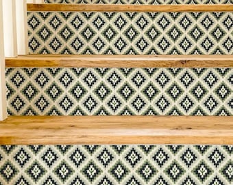 Boho Sage Grünes Diamant-Muster, Treppenstufen-Aufkleber, Schälen und Stick-Treppenstufen, Vinylstreifen selbstklebend, einfach zu schneiden, abnehmbares DIY-Dekor