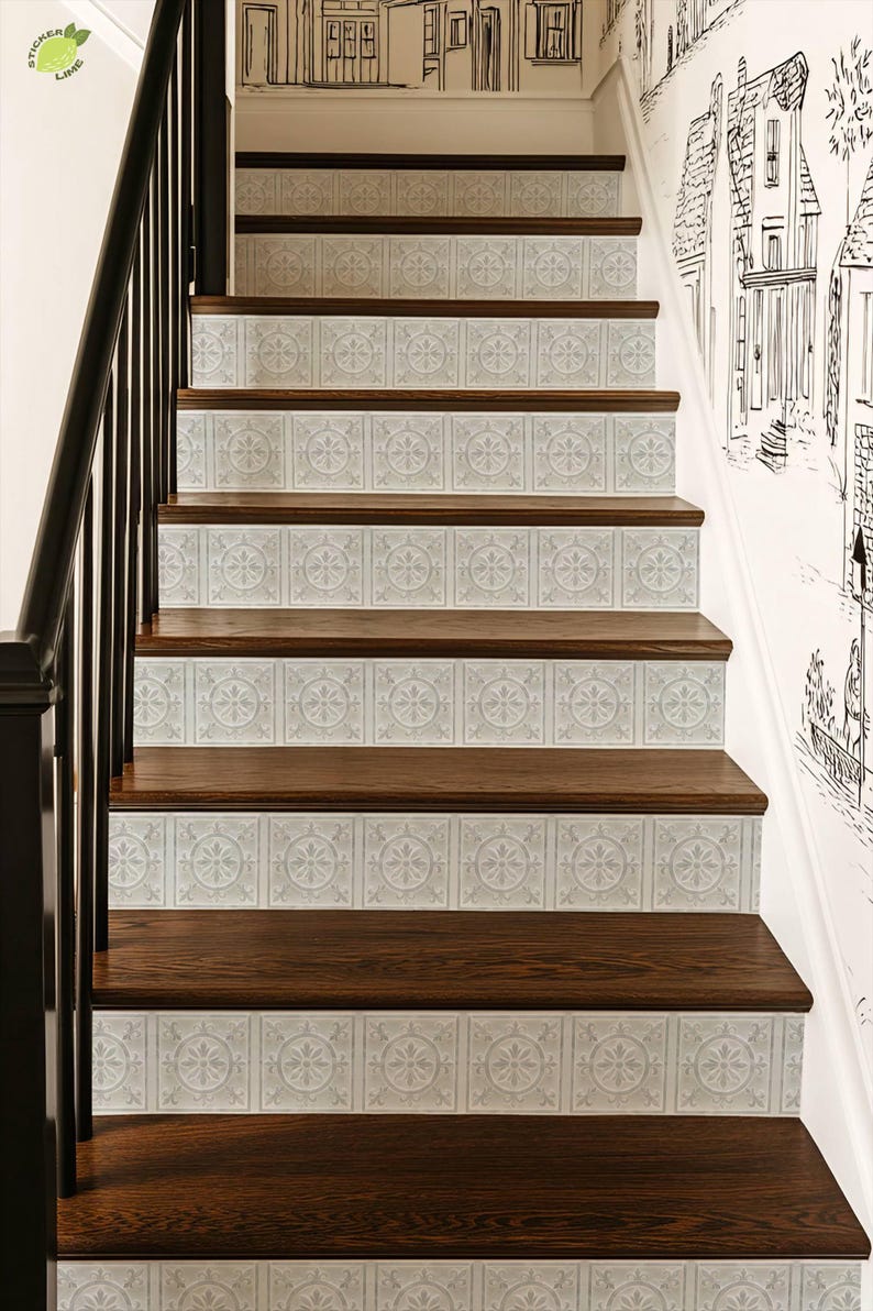 Medieval Fleur Pattern,stair Riser Stickers,peel and Stick Stair Riser ...