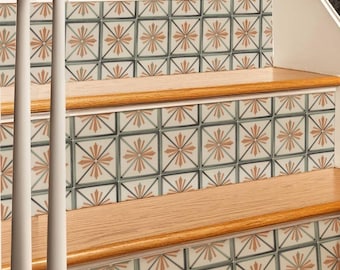Terrakotta Art-Deco-Fliesenmuster, Treppenstufen-Aufkleber, Schälen und Aufkleben, Vinylstreifen selbstklebend, einfach zu schneiden, abnehmbarer DIY-Dekor