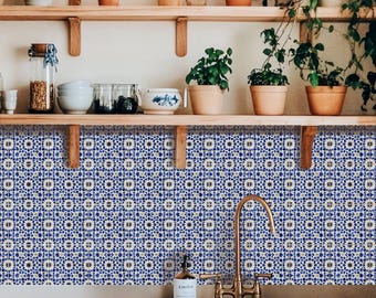 Indigo Geometric Star Navy Antique Pattern,Peel & Stick Tile Sticker,Kitchen Bathroom Backsplash,Removable Decals