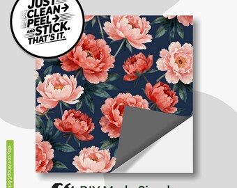 Midnight Peony Floral Dark Pattern,Peel & Stick Tile Sticker,Kitchen Bathroom Backsplash,Removable Decals