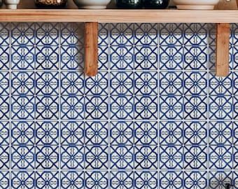 Adesivo per piastrelle con motivo a reticolo arabesco indaco, facile da applicare e rimuovere, ideale per paraschizzi di cucina e bagno. Decalcomanie rimovibili, decorazioni fai da te in vinile per inquilini - CONFEZIONE DA 12