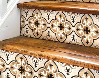 Moroccan Tile Pattern,Stair Riser Stickers,Peel and Stick Stair Riser,Vinyl Strip Self Adhesive,Easy to Trim,Removable DIY Decor