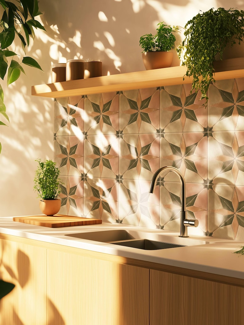 Pegatinas de azulejos con diseño de estrella bohemia, autoadhesivas, para salpicadero de cocina y baño, extraíbles, vinilos decorativos DIY para inquilinos (paquete de 12) imagen 9