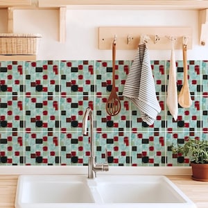 Mixed Glass Shapes Pattern,Peel & Stick Tile Sticker,Kitchen Bathroom Backsplash,Removable Decals,DIY Vinyl Renters decor - PACK OF 12