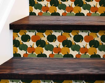 Golden Pumpkin Patch Pattern,Stair Riser Stickers,Peel and Stick Stair Riser,Vinyl Strip Self Adhesive,Easy to Trim,DIY Decor