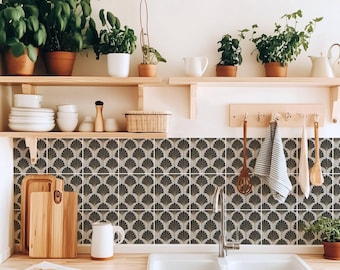 Diseño con motivo de abanico Art Déco, adhesivo para azulejos autoadhesivo, para salpicaderos de cocina y baño, calcomanías removibles.