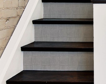 Woven Look Tiled Lines, Peel and Stick Stair Riser, Vinyl Strip Self Adhesive, Easy to Trim, Removable DIY Decor, Stair Riser Stickers,