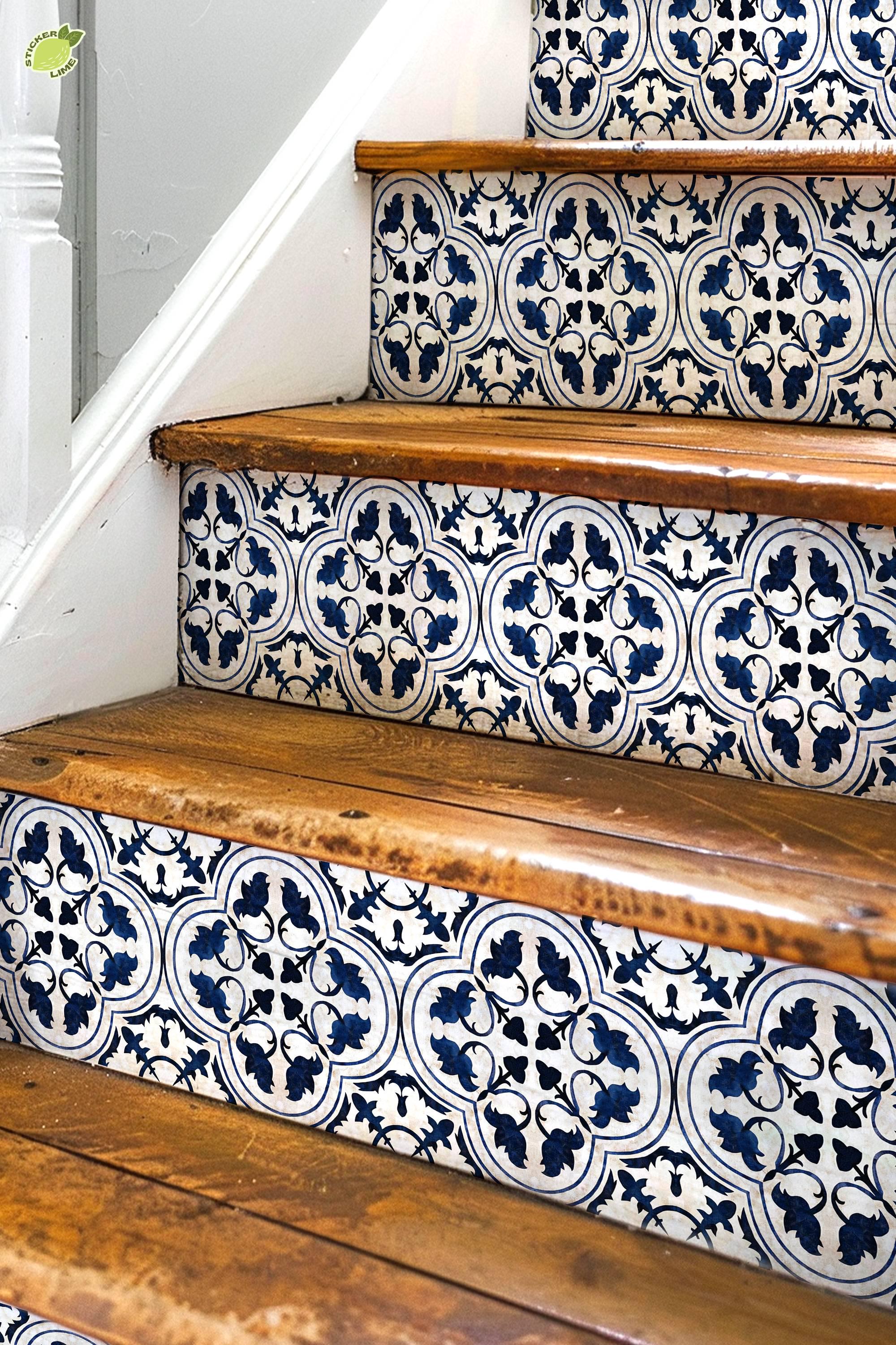 Moroccan Tile Pattern, Stair Riser Stickers, Peel and Stick Stair