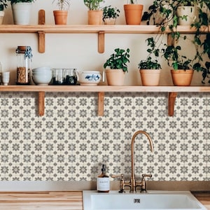 Vintage Botanisches Blatt Geometrisches Muster,Fliesenaufkleber,Fliesenaufkleber für Küche und Badezimmer, Abnehmbare Abziehbilder