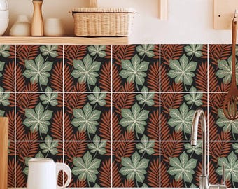 Terracotta Oversized Botanical Silhouette Pattern,Pattern Stickers,Peel & Stick Vinyl,Kitchen Bathroom Backsplash,DIY Decor - PACK OF 12