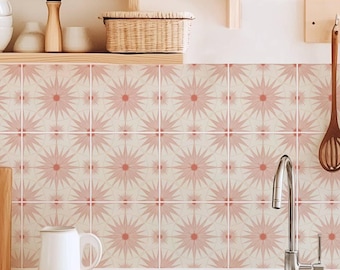 Wzór medalionu Sakura Pink Oversized Starburst, naklejki z wzorami, samoprzylepne naklejki winylowe, panel kuchenny i łazienkowy, dekoracje DIY – OPAKOWANIE 12 SZTUK