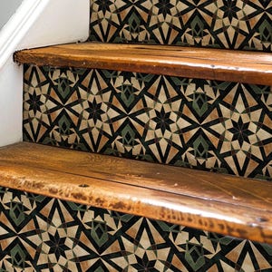 Rustic Moroccan Tile Pattern, Stair Riser Stickers,Peel and Stick Stair Riser,Vinyl Strip Self Adhesive,Easy to Trim,Removable DIY Decor
