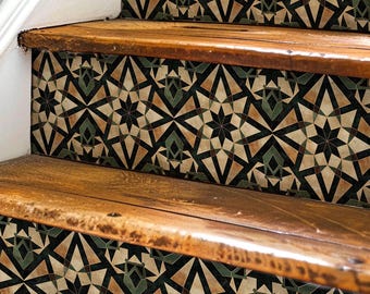 Adesivi per alzate scale con motivo rustico marocchino, adesivi per alzate scale, strisce in vinile autoadesive, facili da tagliare, decorazioni fai da te rimovibili.