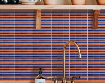 Coastal Stripe Modern Tile Pattern,Peel & Stick Tile Sticker,Kitchen Bathroom Backsplash,Removable Decals