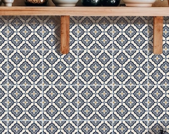 Indigo Coastal Arabesque Pattern,Pattern Stickers,Peel & Stick Vinyl,Kitchen Bathroom Backsplash,DIY Decor - PACK OF 12