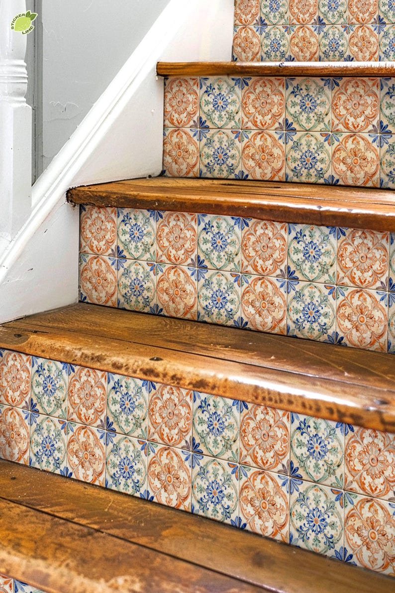 Mosaic Riser Terracotta Mediterranean Tile Mosaic Pattern,stair Riser Stickers,peel ...