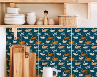 Azure Swan Drift Pattern,Pattern Stickers,Peel & Stick Vinyl,Kitchen Bathroom Backsplash,DIY Decor - PACK OF 12