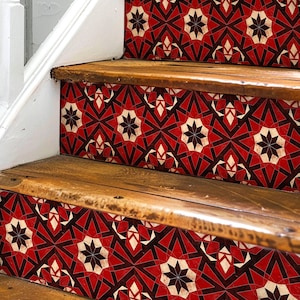 Rustic Moroccan Tile Pattern, Stair Riser Stickers,Peel and Stick Stair Riser,Vinyl Strip Self Adhesive,Easy to Trim,Removable DIY Decor