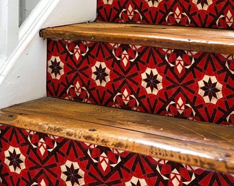 Rustic Moroccan Tile Pattern, Stair Riser Stickers,Peel and Stick Stair Riser,Vinyl Strip Self Adhesive,Easy to Trim,Removable DIY Decor