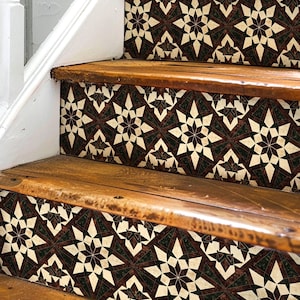 Rustic Moroccan Tile Pattern, Stair Riser Stickers,Peel and Stick Stair Riser,Vinyl Strip Self Adhesive,Easy to Trim,Removable DIY Decor