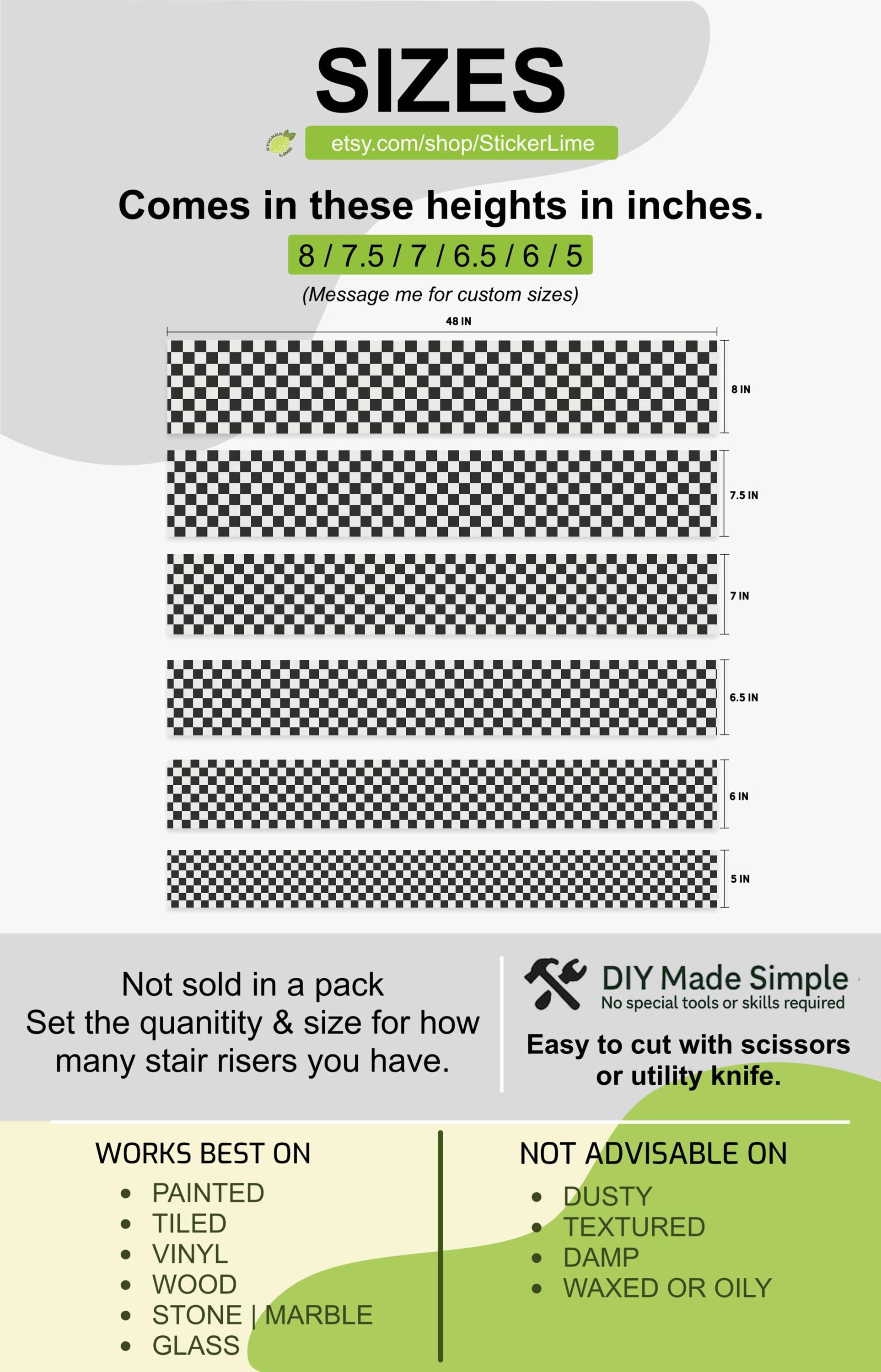 Cheek Riser Pattern Checker Board Pattern, Stair Riser Stickers – Peel & Stick Vinyl Strips ...