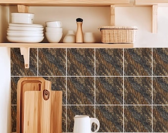 Rustic Dark Feather Motif Design Pattern,Peel & Stick Tile Sticker,Kitchen Bathroom Backsplash,Removable Decals