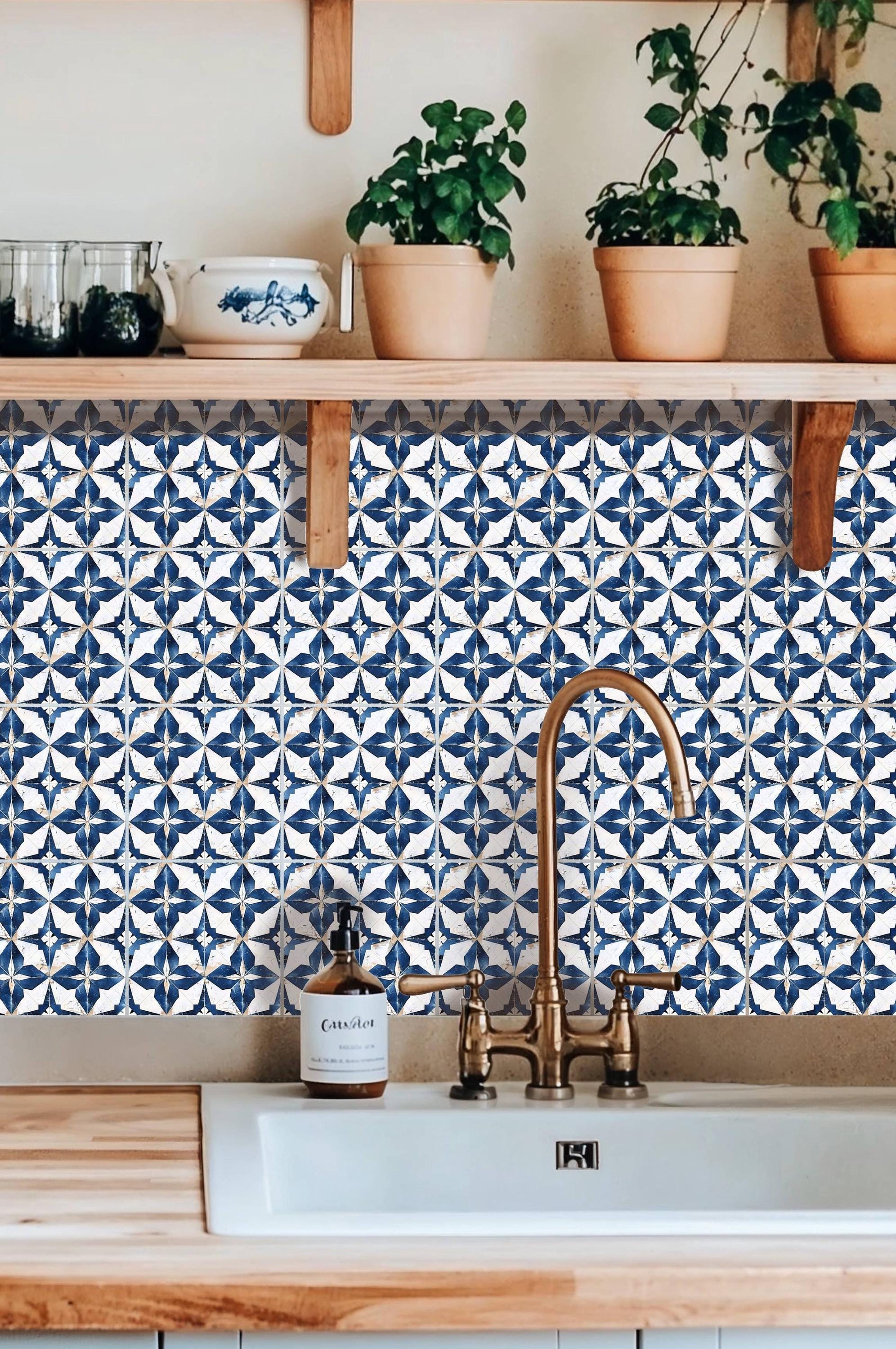 Luxurious Blue Tile Pattern,Peel & Stick Tile Sticker,Kitchen Bathroom Backsplash,Removable Decals,DIY Vinyl Renters decor - PACK OF 12
