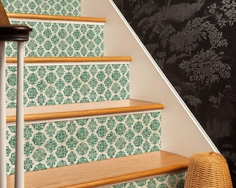 Royal Damask Classic Tile Pattern,Stair Riser Stickers,Peel and Stick Stair Riser,Vinyl Strip Self Adhesive,Easy to Trim,Removable DIY Decor