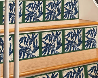 Bold Linocut Kelp Forest Botanical Pattern,Stair Riser Stickers,Peel and Stick Stair Riser,Vinyl Strip Self Adhesive,Easy to Trim,DIY Decor
