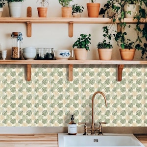 Salie botanisch blad muurpatroon, tegelsticker peel & stick, achterwand keuken badkamer, verwijderbare stickers, doe-het-zelf vinyl decor voor huurders - PARTIJ VAN 12
