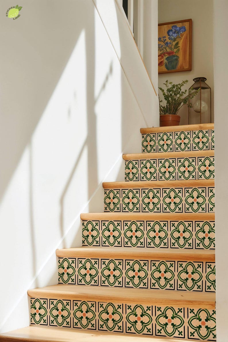 Modern Fleur Pattern,stair Riser Stickers,peel and Stick Stair Riser ...