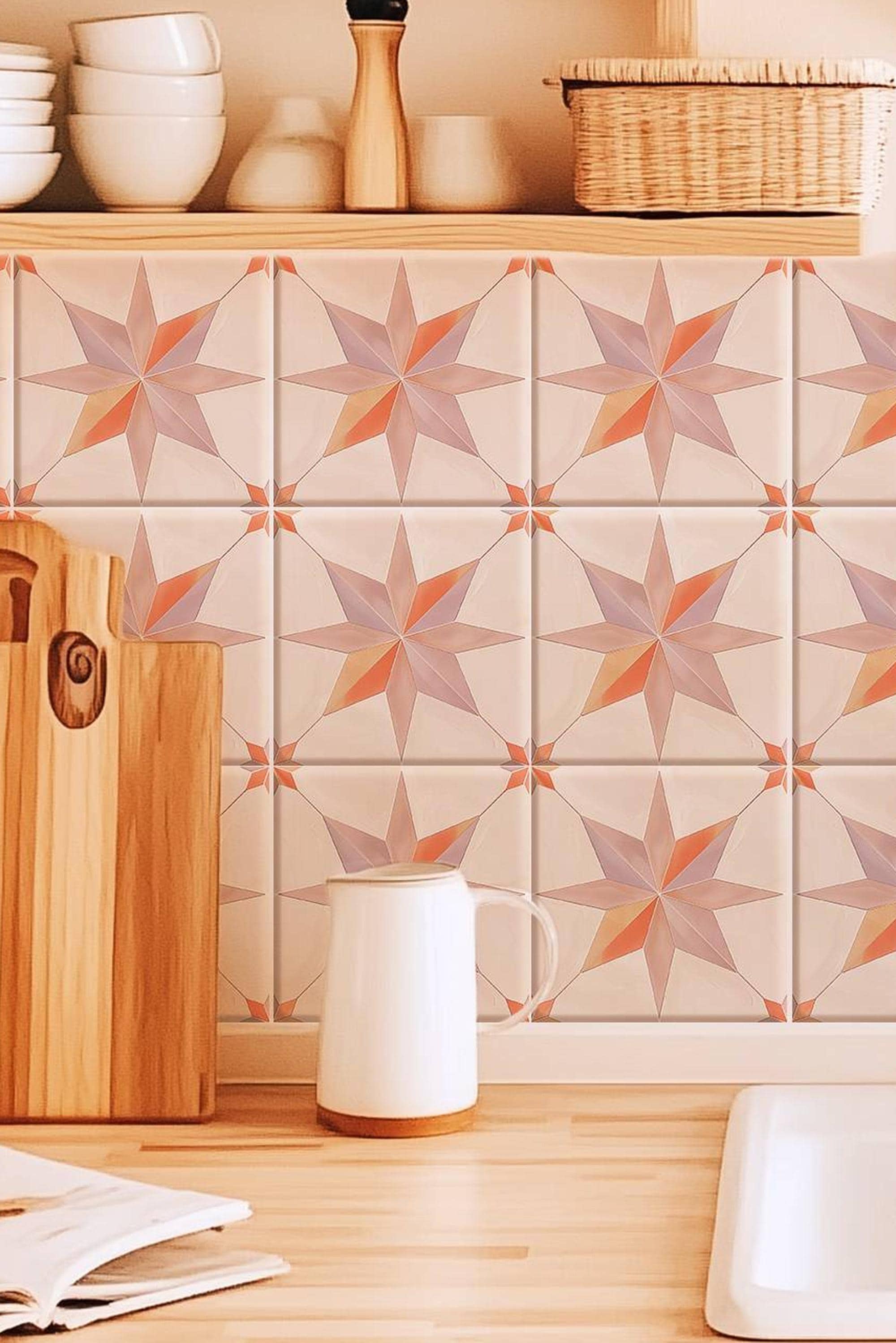 Boho_Star_Tile Pattern,Peel & Stick Tile Sticker,Kitchen Bathroom Backsplash,Removable Decals,DIY Vinyl Renters decor - PACK OF 12