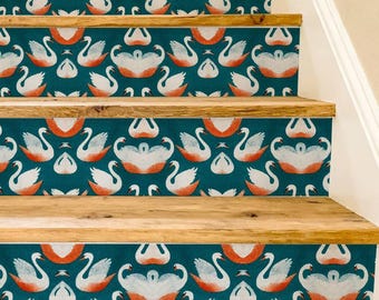 Coral Swan Current Pattern,Stair Riser Stickers,Peel and Stick Stair Riser,Vinyl Strip Self Adhesive,Easy to Trim,DIY Decor